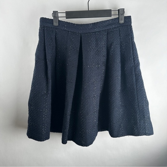 Banana Republic Pleated Black and Navy Blue Tweed Skirt | US Size 6 - Picture 1 of 8
